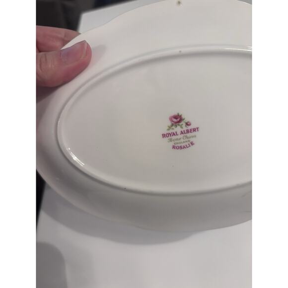 Rare Vintage Royal Albert Rosalie Rose Bone China England Gravy Boat Set - Picture 10 of 10